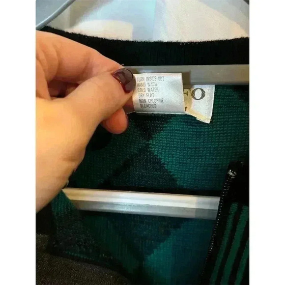 Adolfo Women's Argyle Cardigan Sweater Green Size M - Picture 8 of 8